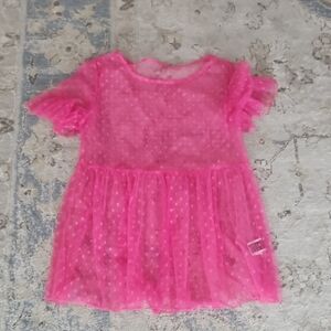 SHEIN Pink Mesh Polka Dot Top